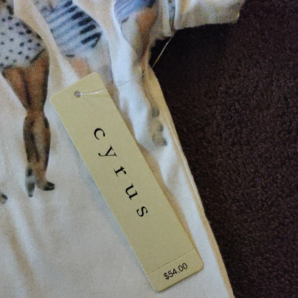 Cyrus White Tee with Blue and Beige Graphic - Picture 2 of 11